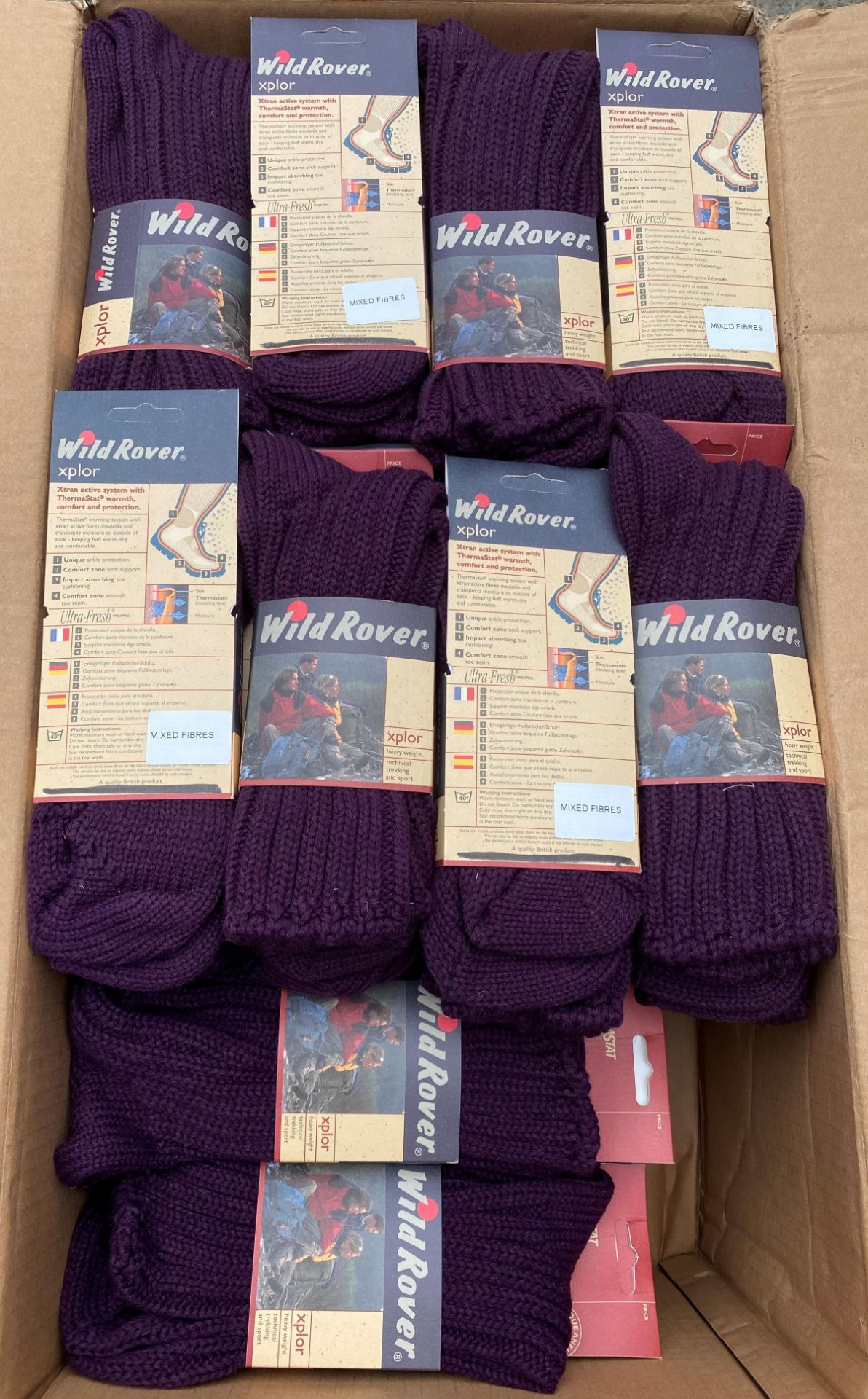 58 pairs Wild Rover Xplor purple socks (Box 3)