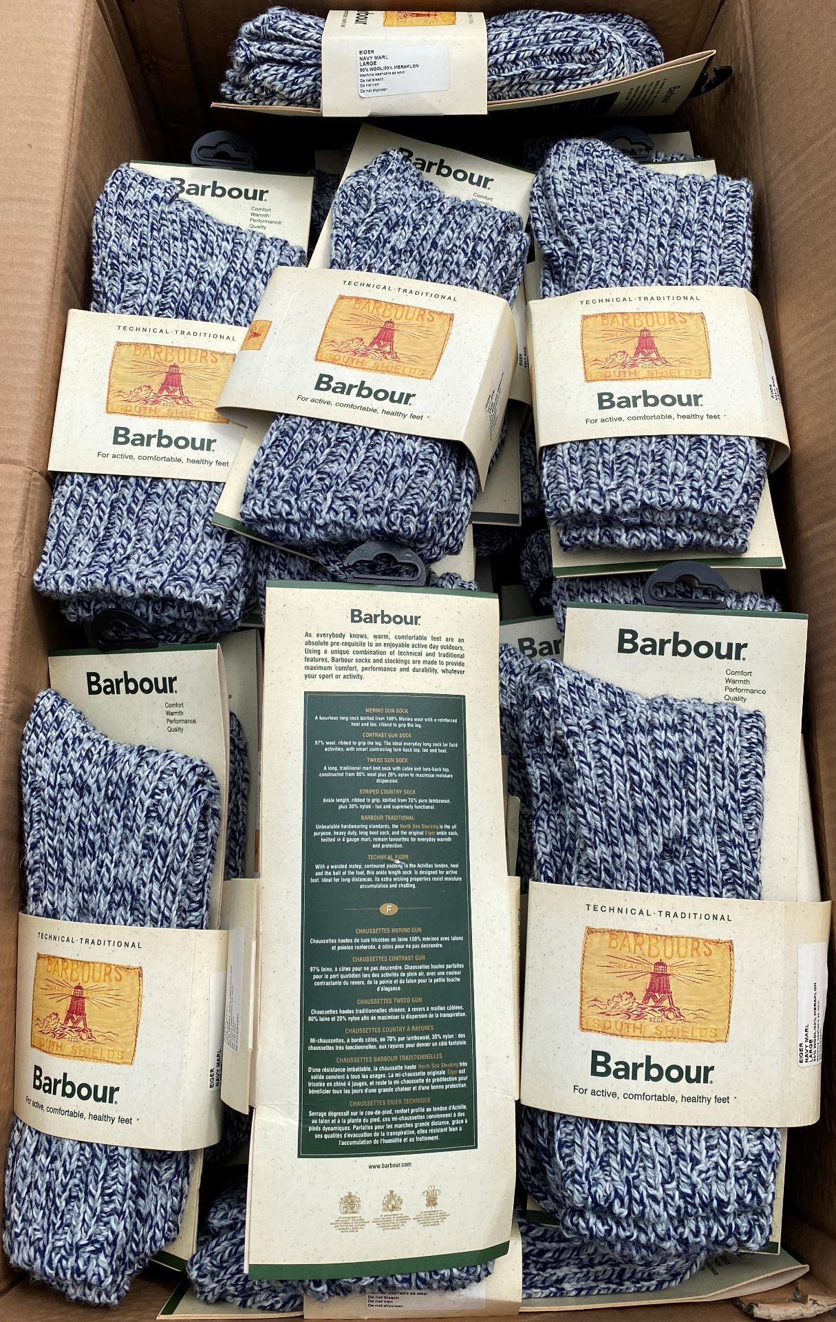 47 pairs blue Barbour socks size 7-10 (Box 44)