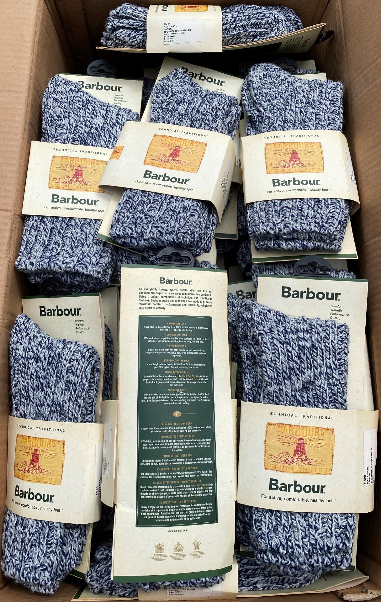 48 pairs blue Barbour socks size 7-10 (Box 39)