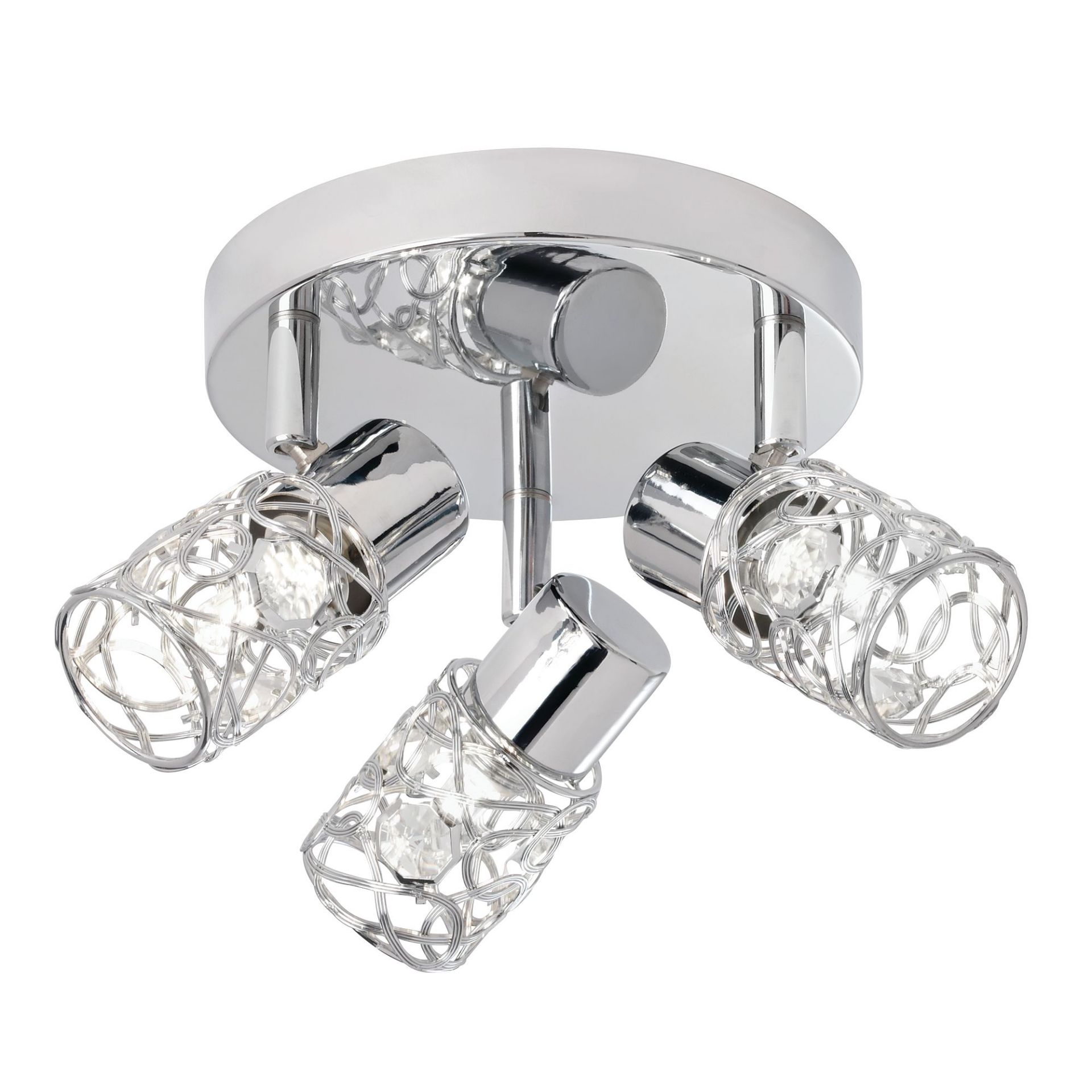 3 LIGHT CEILING SPOTLIGHT IN CHROME AND CLEAR GLASS. 32CM WIDE. 33W.