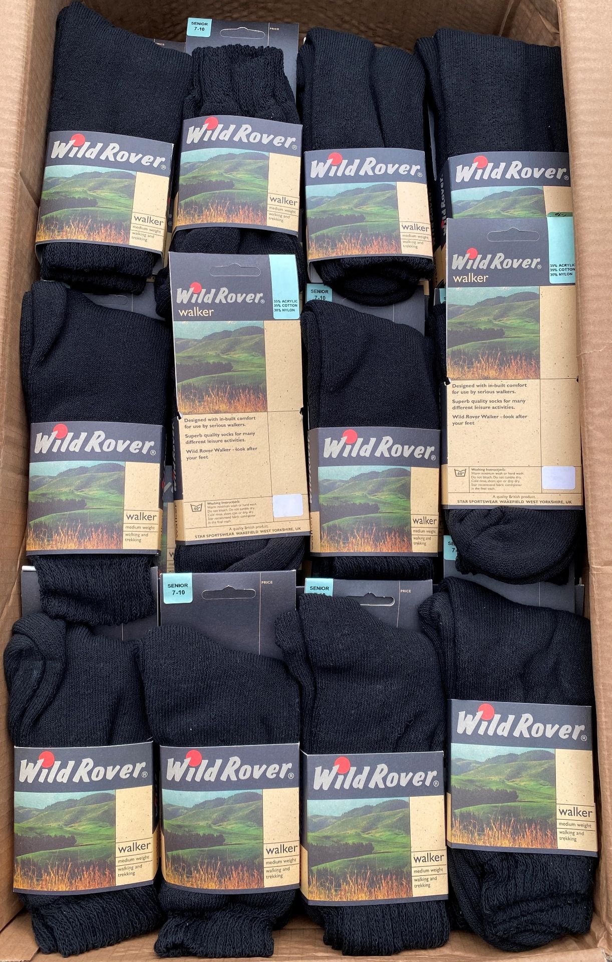 72 pairs Wild Rover Walker black socks size 7-10 (Box 13)