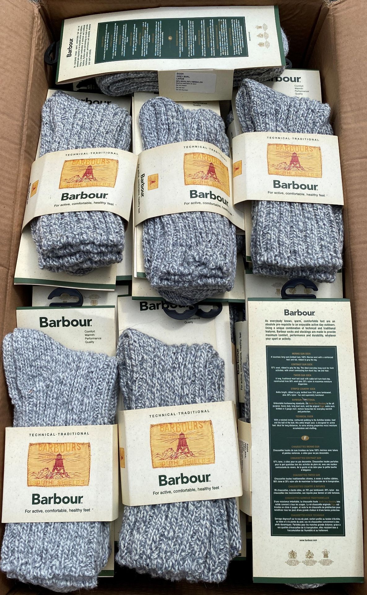 50 pairs grey Barbour socks size 7-10 (Box 40)