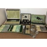 Eighty pieces of plated and stainless steel cutlery including boxed seven piece Arts and Crafts