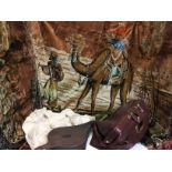 Two plastic boxes and contents including two rugs/wall hangings - 195cm x 123cm depicting camel