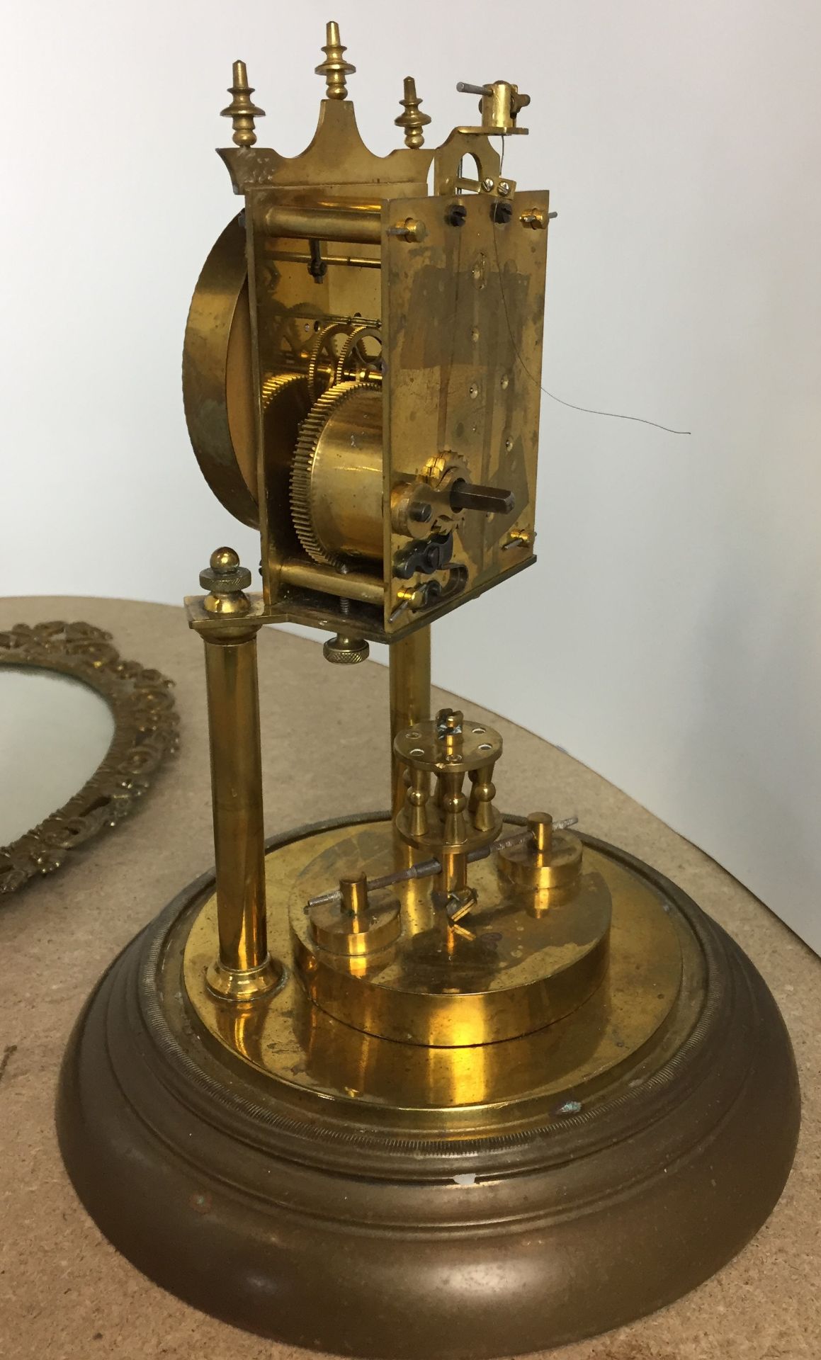 Two items - brass clock in need of repair with glass dome and brass base 29cm including dome, - Image 2 of 4