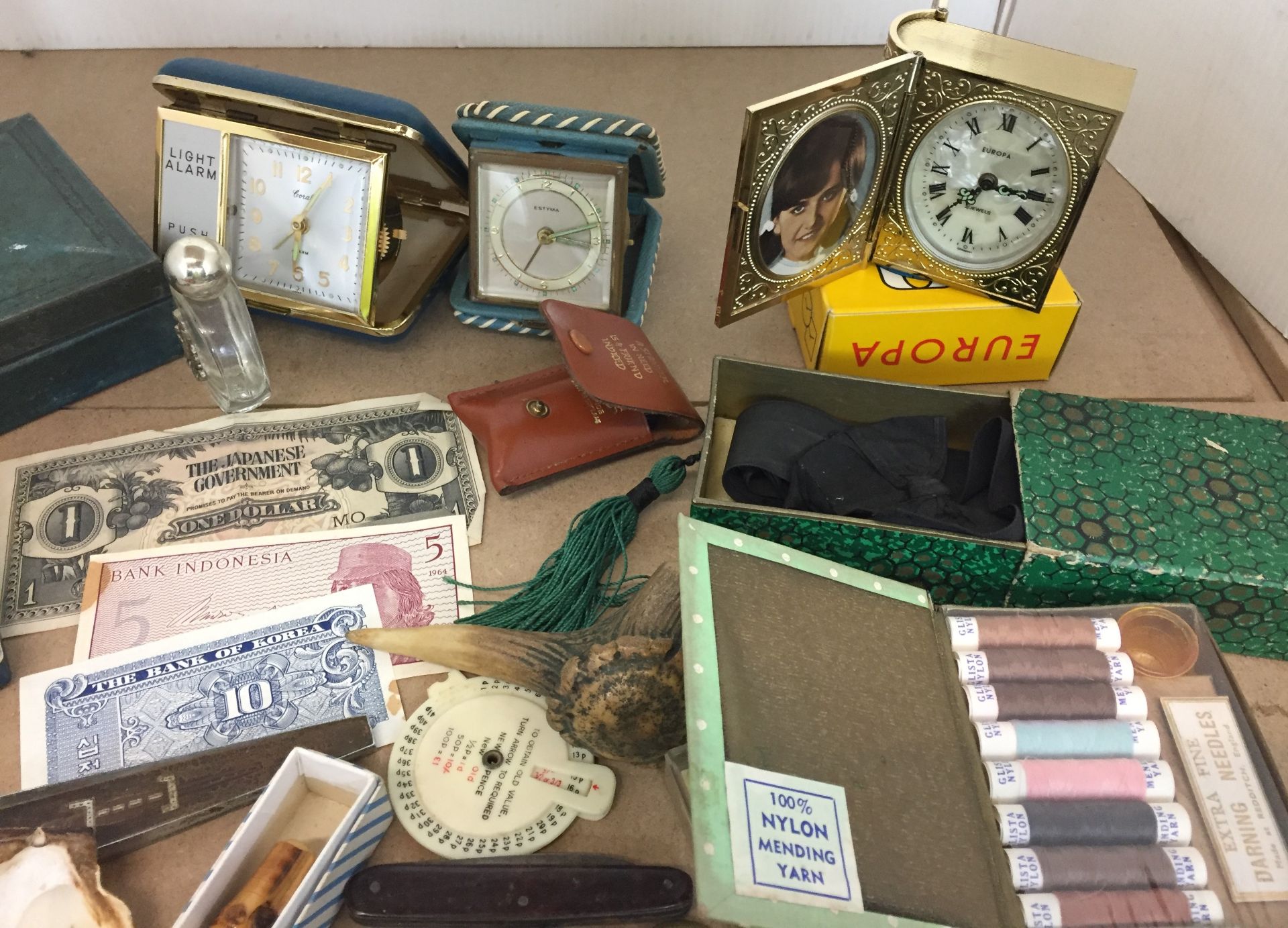 Fifty plus items including three travel clocks, Dygmy miniature cigarette lighter, - Image 2 of 8