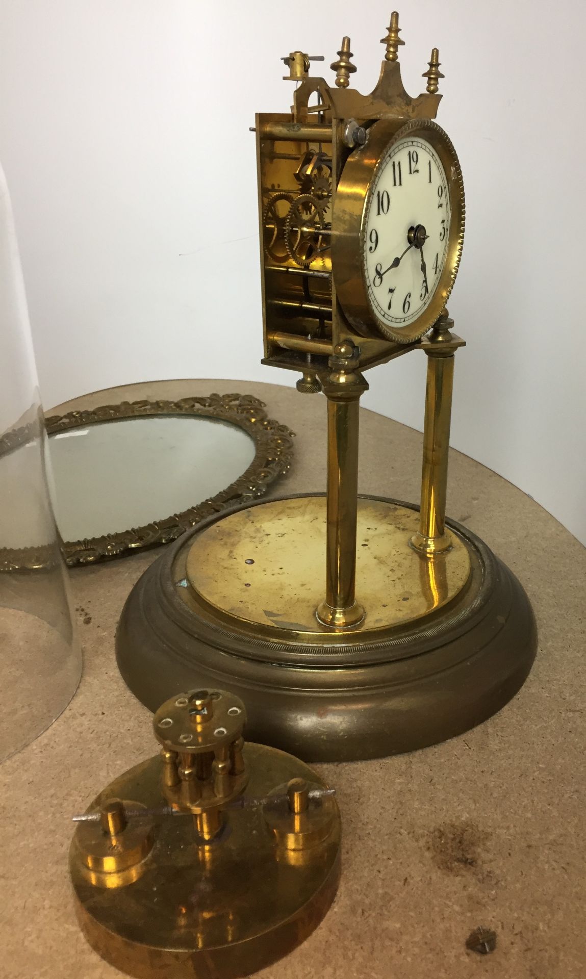 Two items - brass clock in need of repair with glass dome and brass base 29cm including dome, - Image 3 of 4