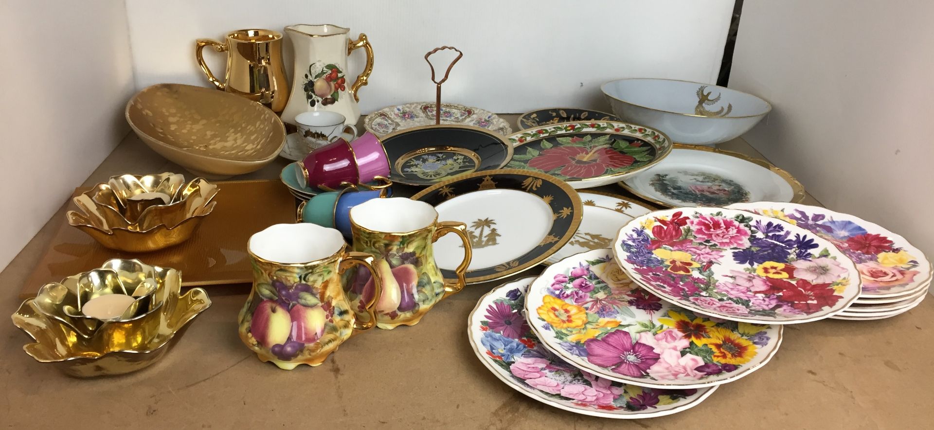 Thirty four pieces of gold trimmed ceramics including eight Royal Albert Bouquet plates 21cm