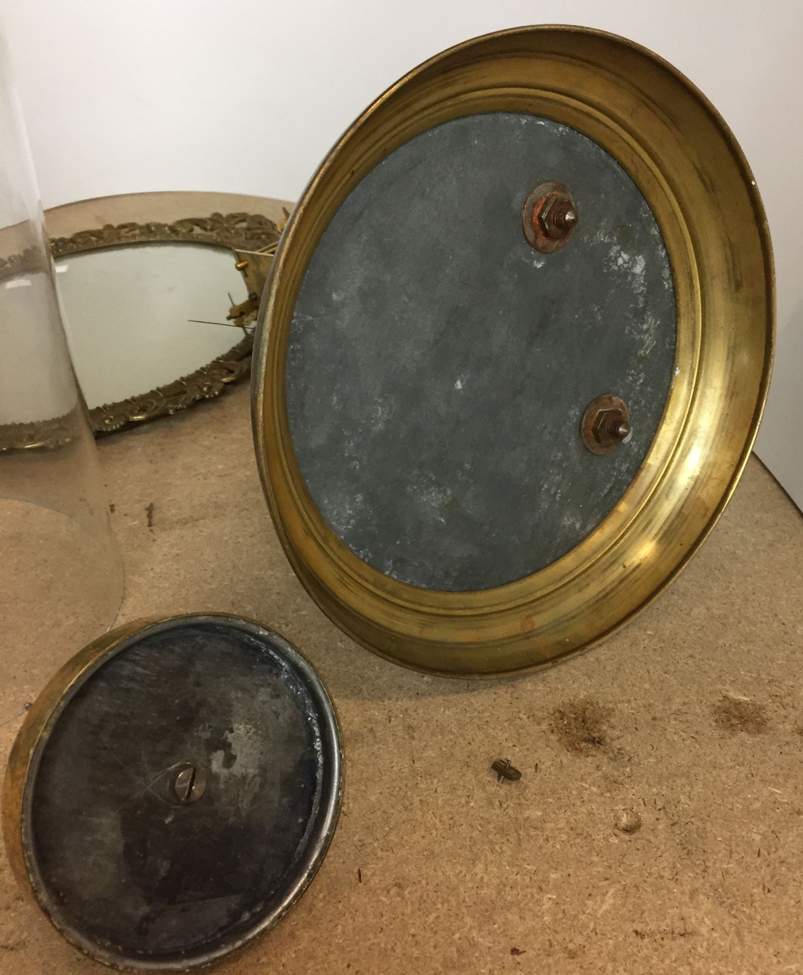 Two items - brass clock in need of repair with glass dome and brass base 29cm including dome, - Image 4 of 4