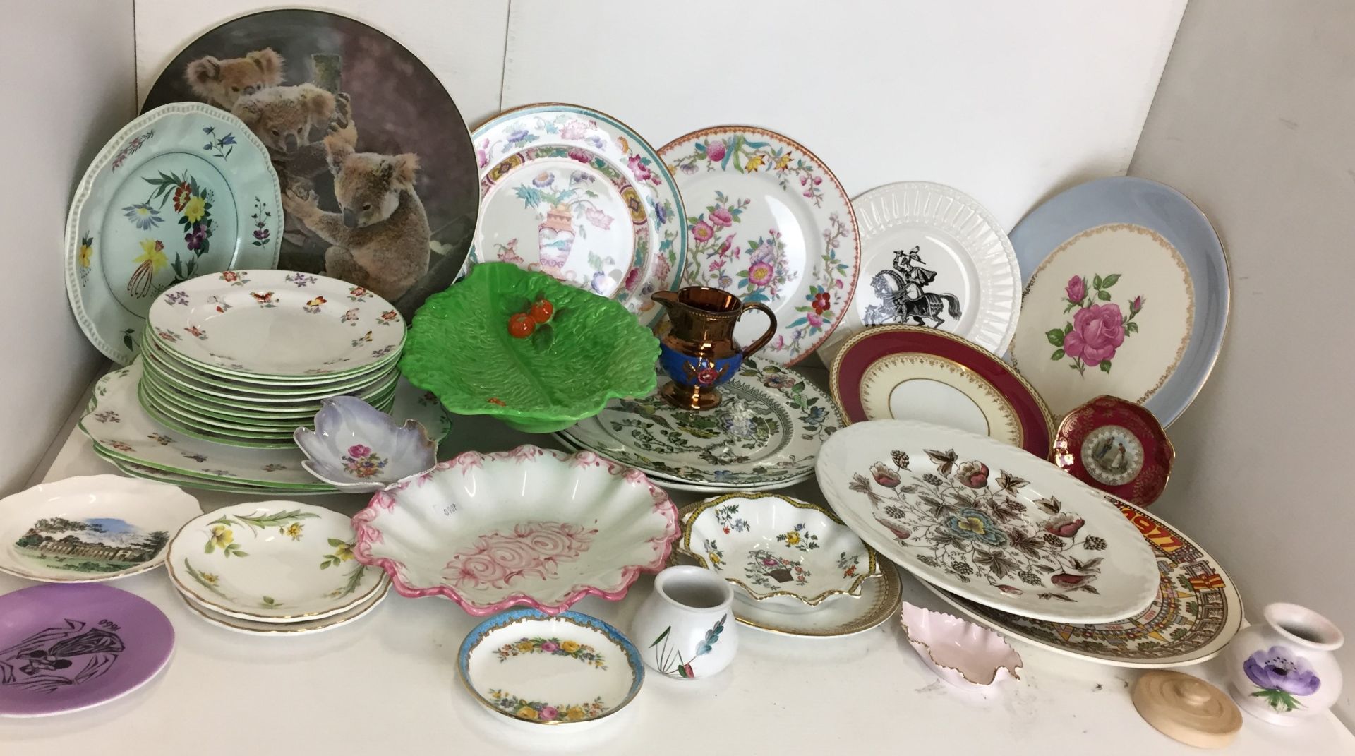 Contents to tray - Thirty six ceramic items including Royal Doulton Koala Bears plate 27cm diameter,