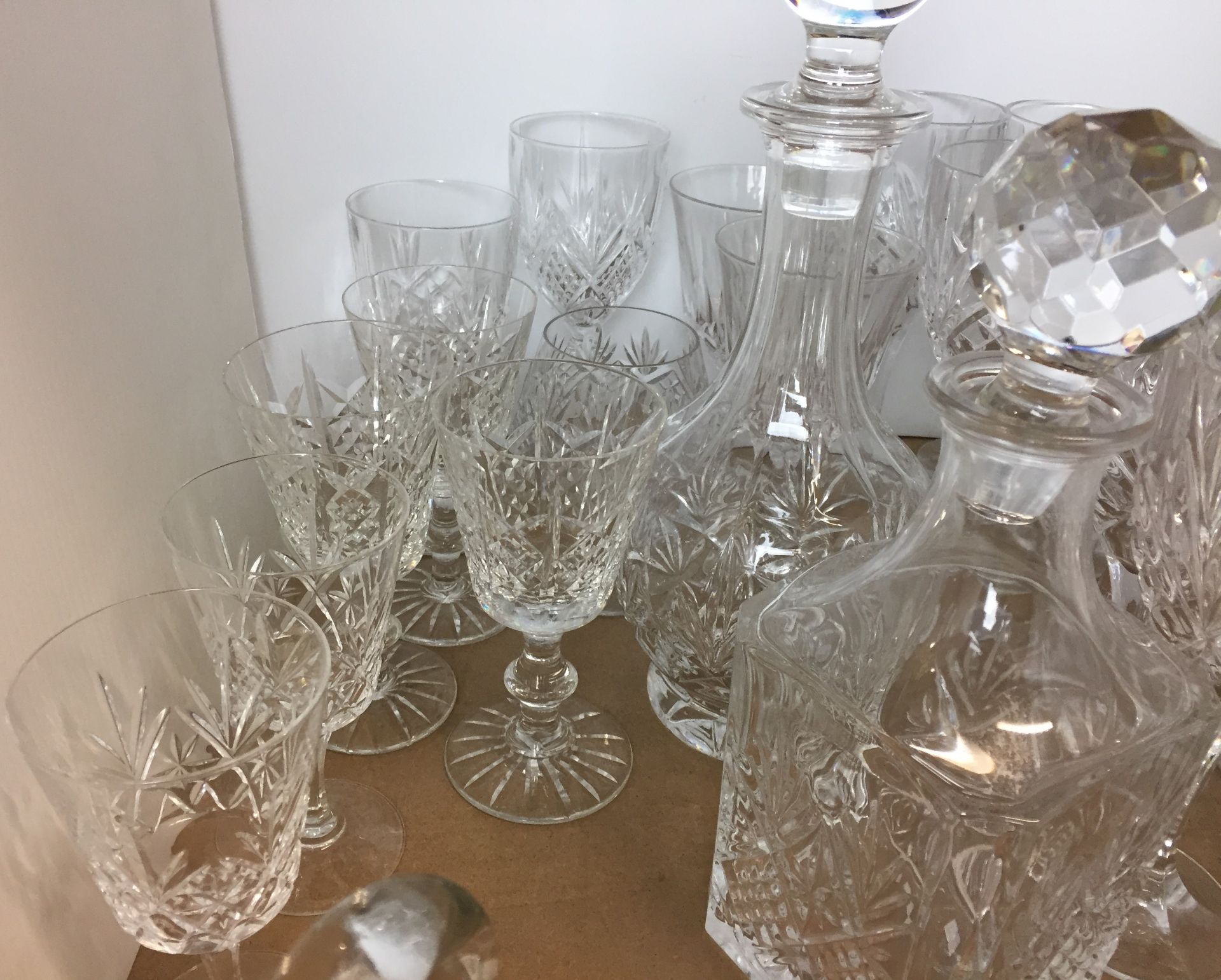 Thirty three items of cut glass including whisky decanter, wine decanter, water jug, wine glasses, - Image 3 of 5