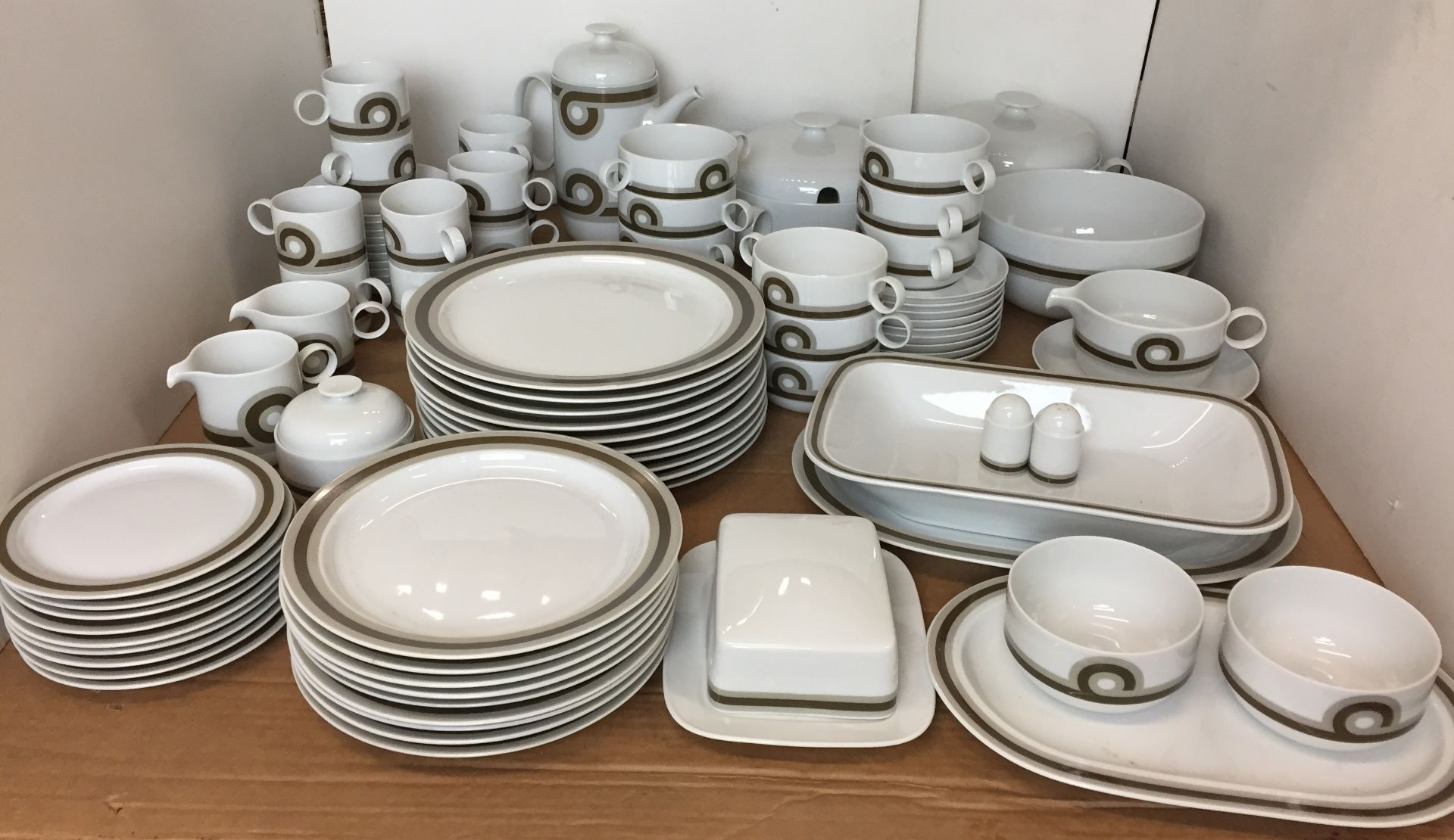 Eighty four pieces Rosenthal Studio-Line Germany dinner and coffee service white with brown and