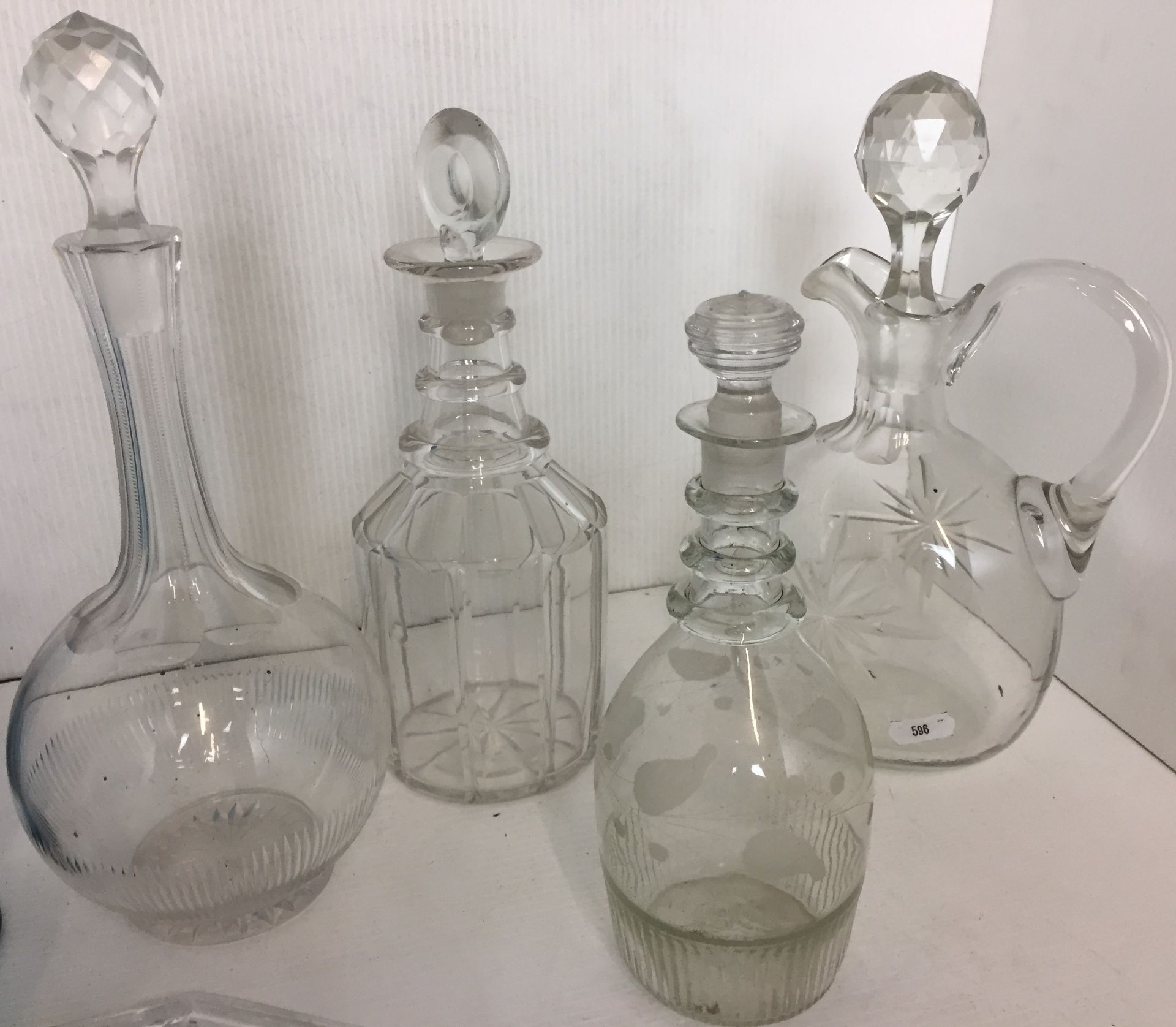 Twelve glass items including three decanters, lidded wine jug, - Image 2 of 4