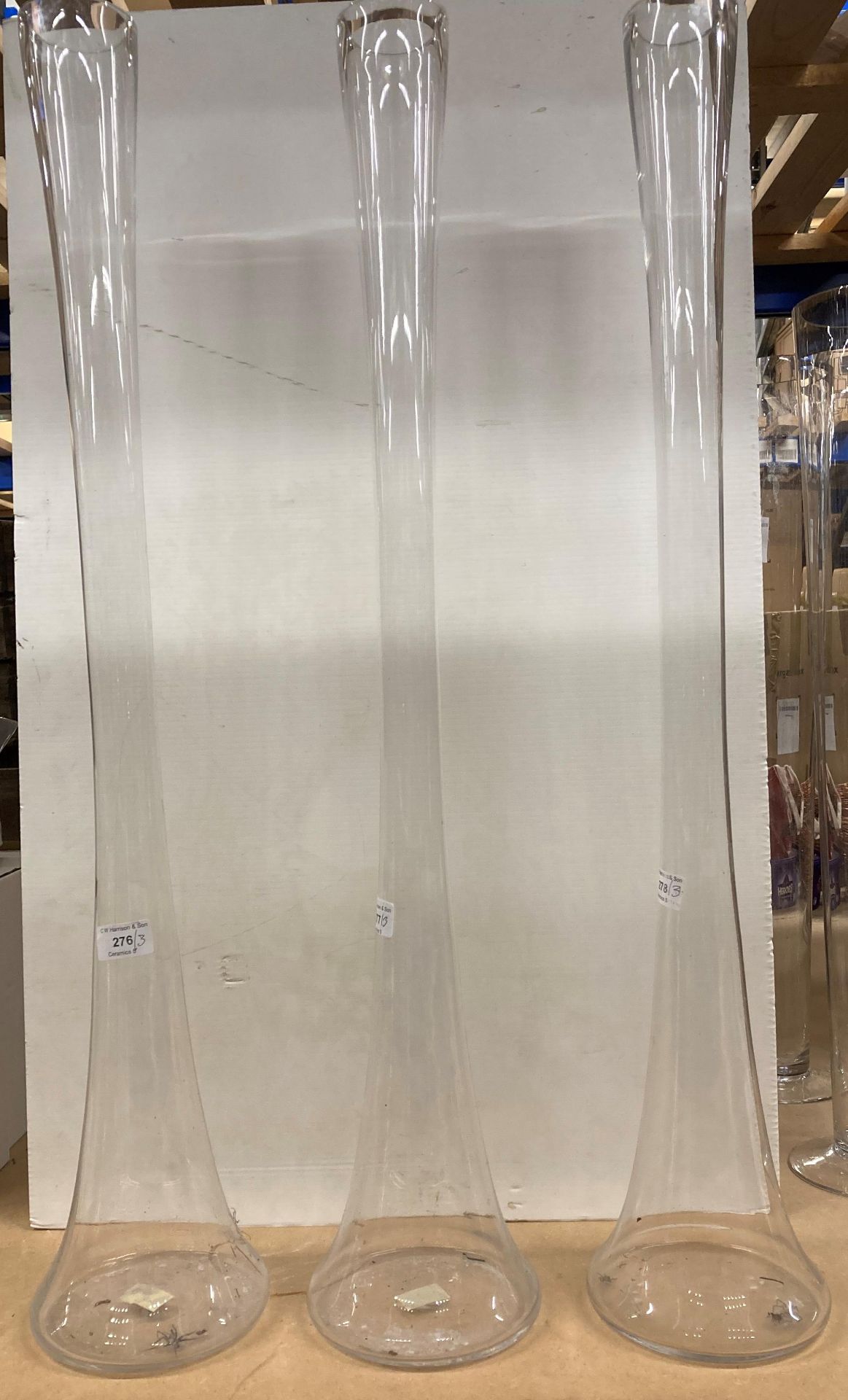 Three large glass vases 80cm