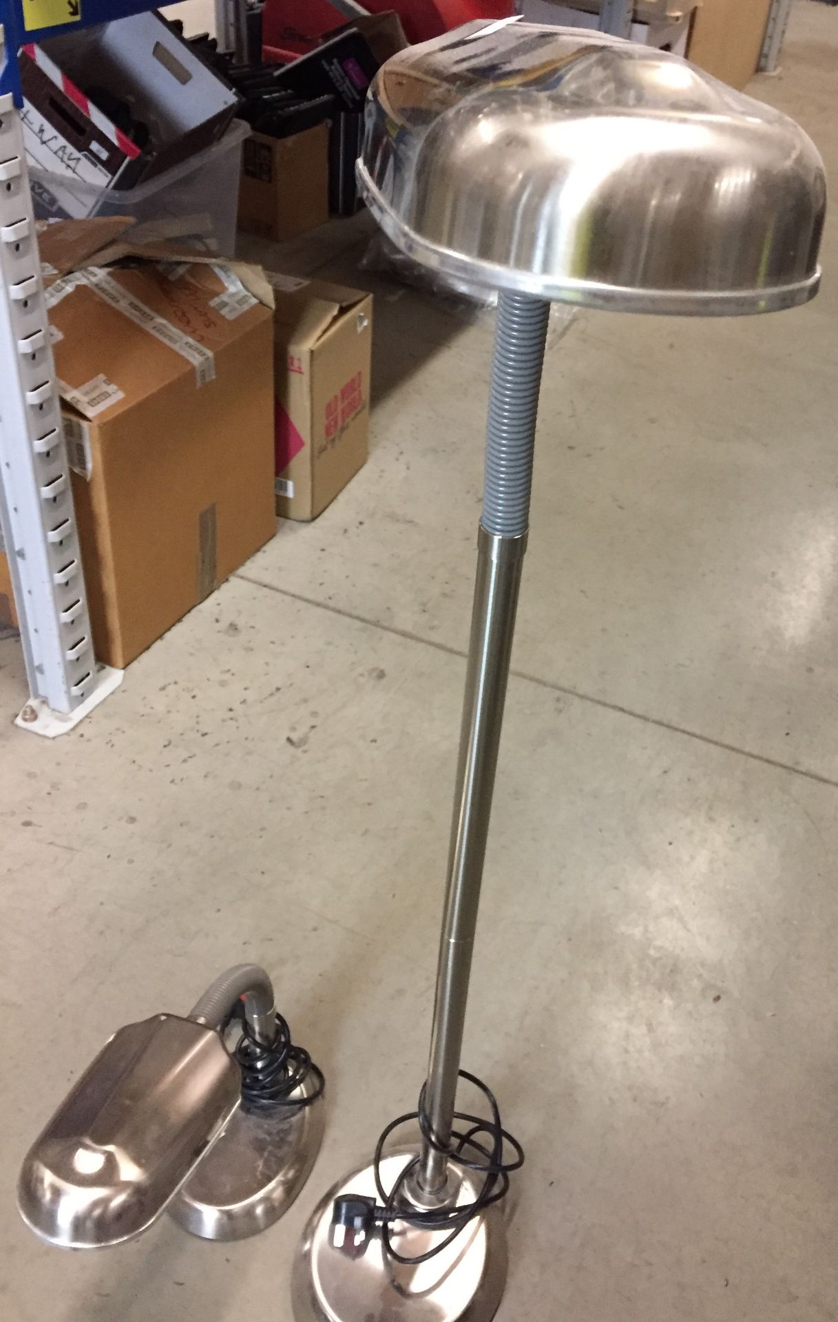 Two BVG-Airflo LD3 8LA stainless steel lamps -floor lamp model D3944 130cm high and table lamp - Image 3 of 4