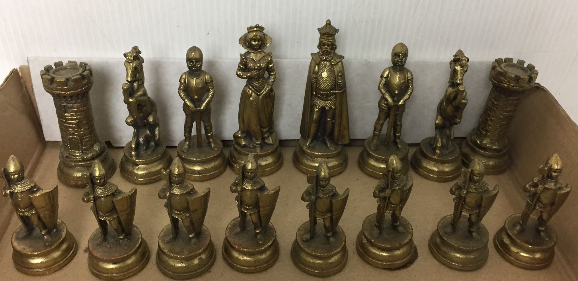 Thirty two piece solid brass chess set - the king is 10cm high S03 - Image 2 of 3
