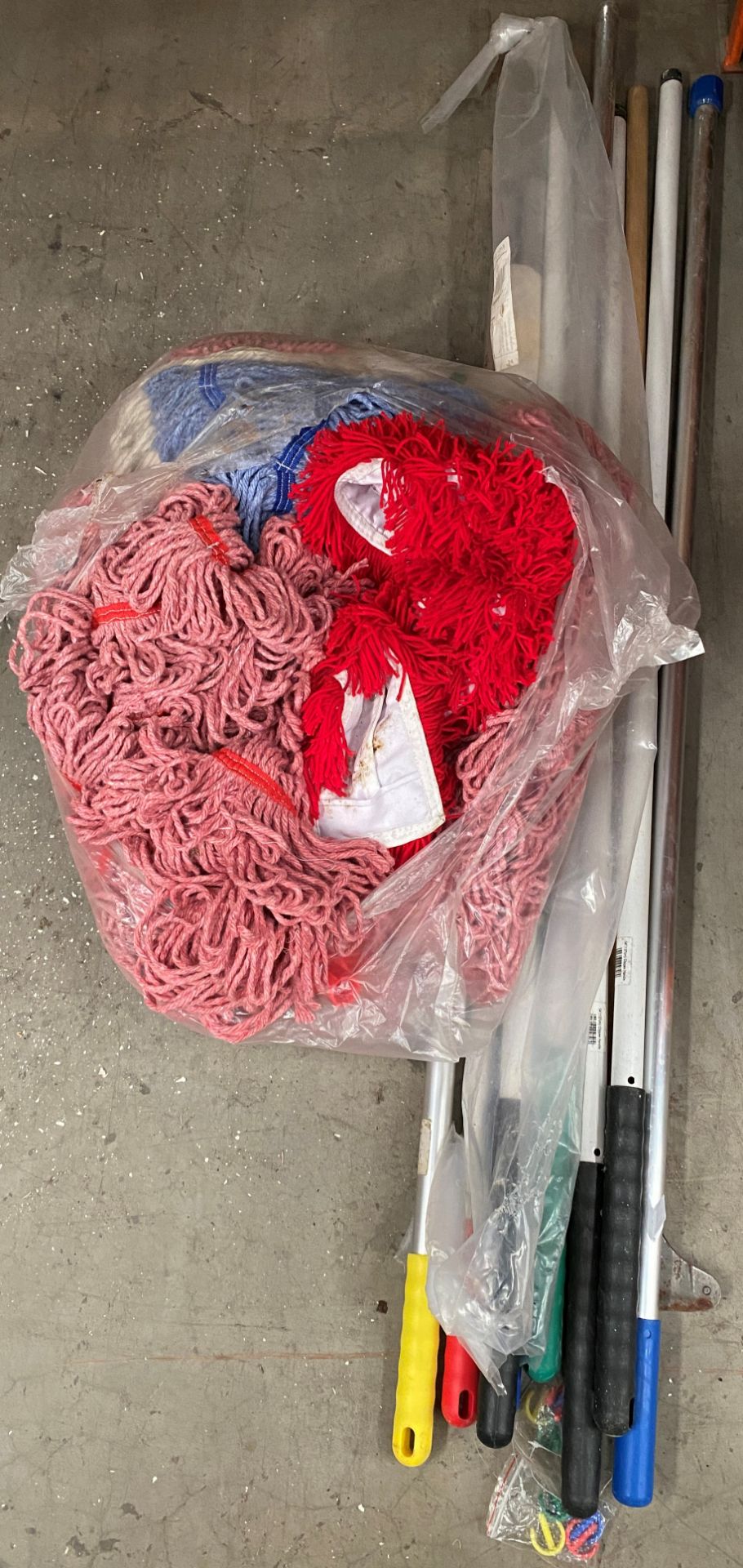 Quantity of assorted mop heads and handles