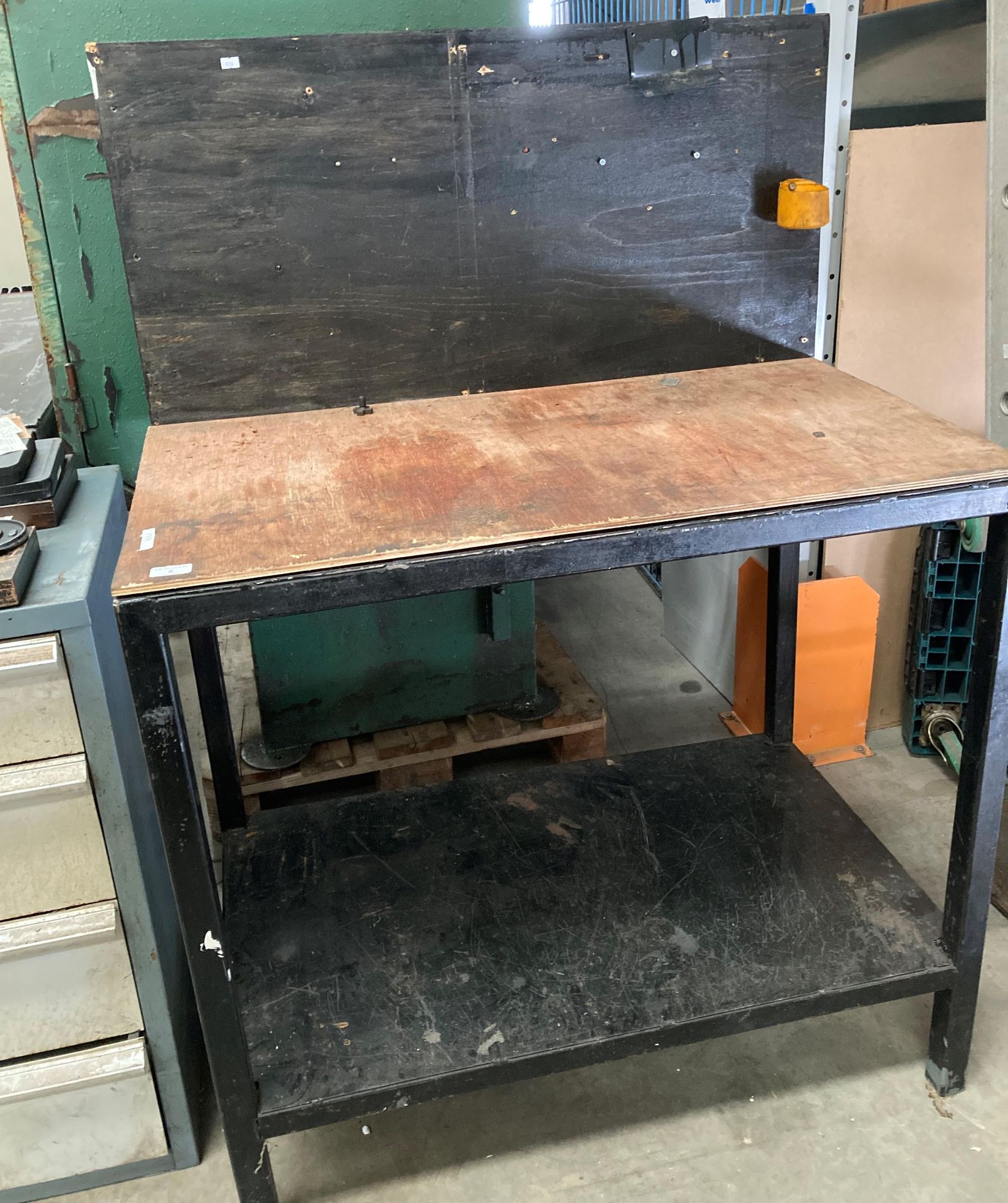 Metal work bench with rear up stand and undershelf 100cm x 60cm x 90cm high