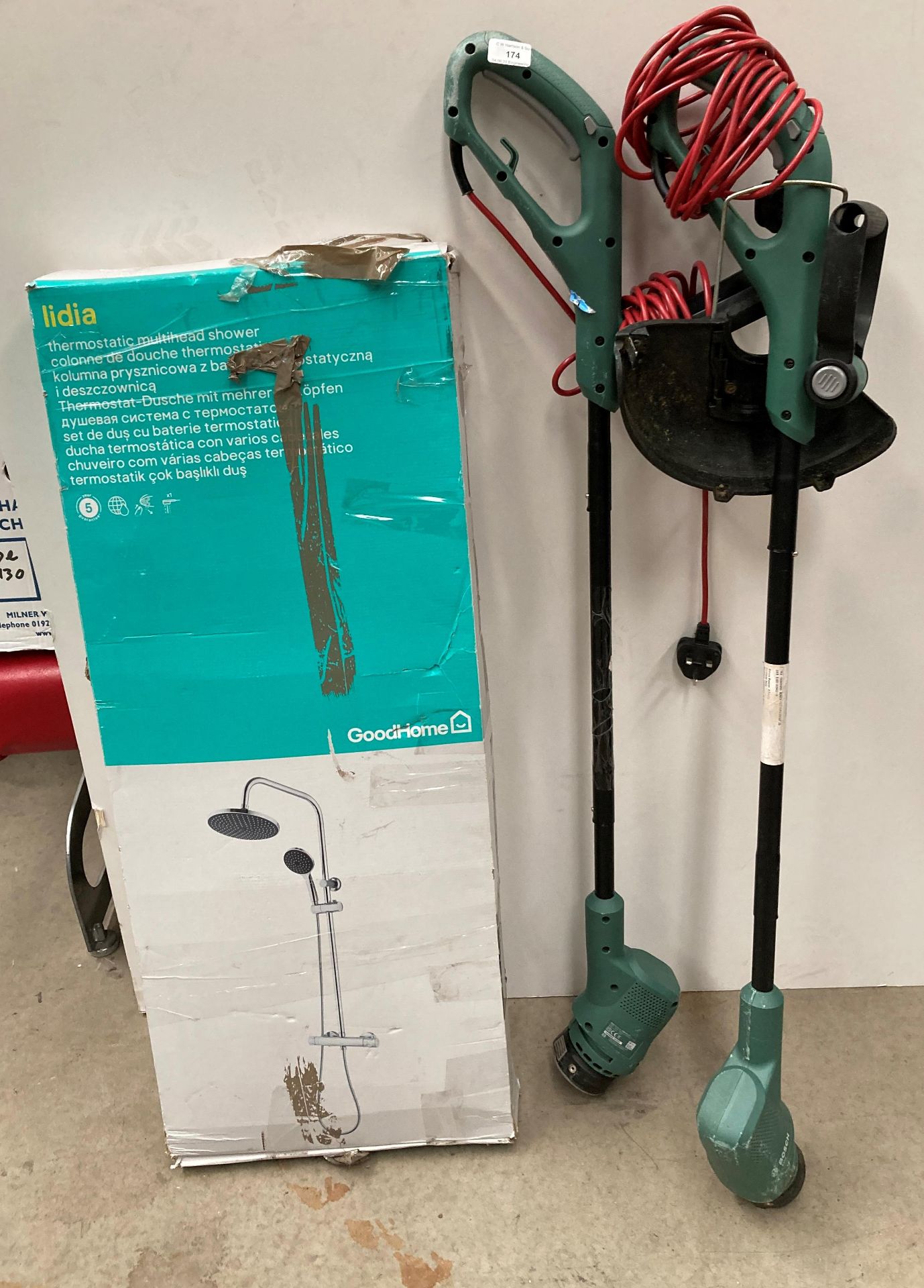 3 x items - two Bosch 240v strimmers (as seen - one runs but is incomplete and one is a non runner,