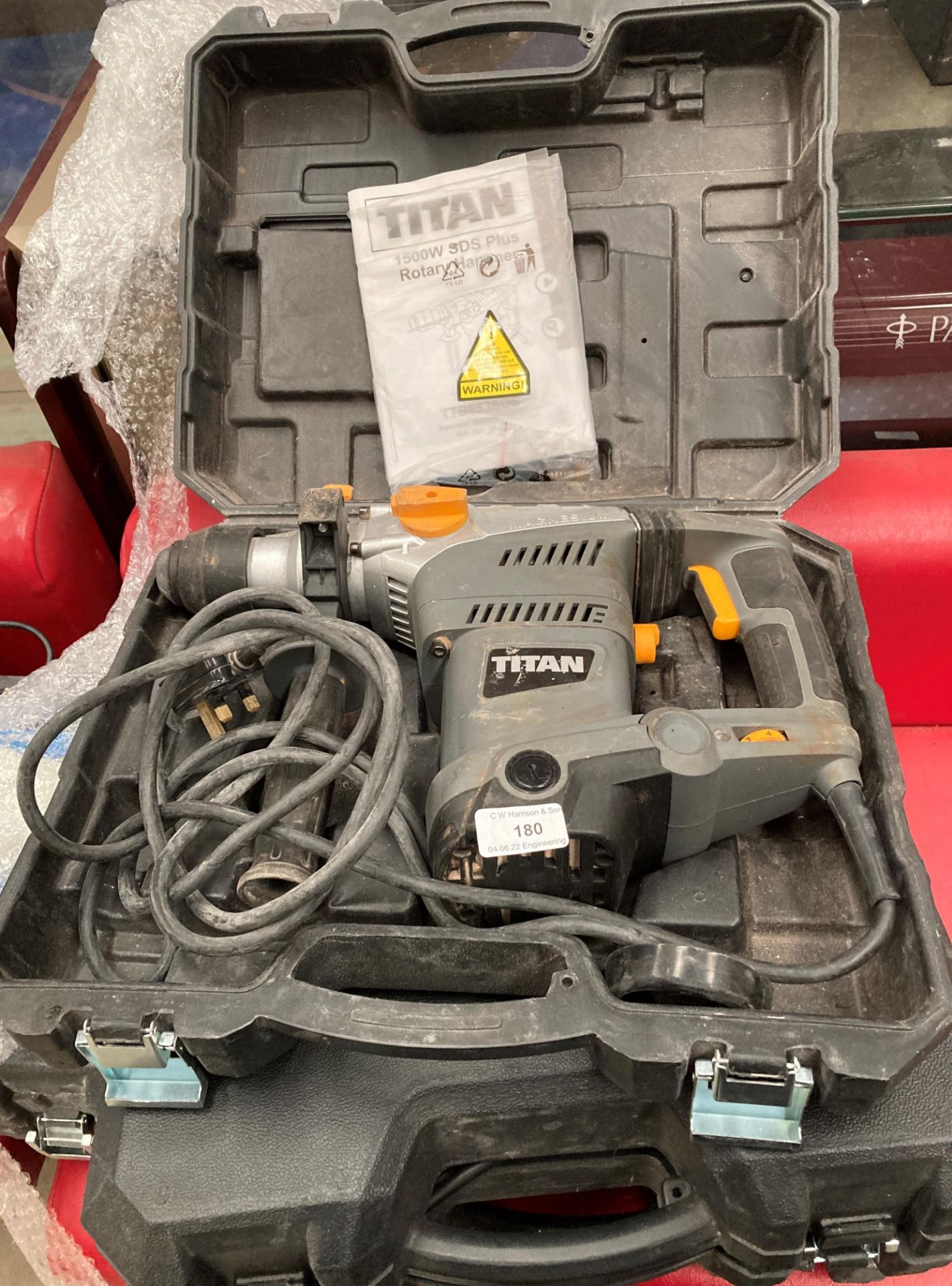 Titan 1500w SDS+ rotary hammer drill in case