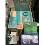 Contents to crate - a Hanimex 35mm colour slide projector, a Hanimex 120 magazine,