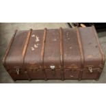 Brown fibre trunk - wood framed - 92 x 56 x 36cm high (no inner tray) (S1)