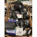 Contents to box - twenty-two assorted cameras and video cameras including digital and film,