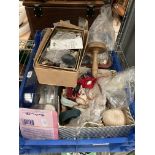 Contents to blue plastic tray - a quantity of sewing accessories including a wooden mushroom (S1)