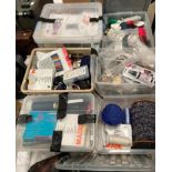 Six storage boxes and contents - large quantity of assorted sewing accessories including thread,