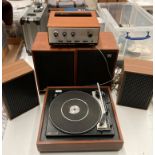 A BSR MdDonald MP60 record deck, pair of teak cased Wharfedale speakers,