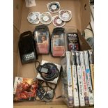 Contents to small box - Sharp MD portable recorder, four Top Trump packs - Star Wars and Gumballs,