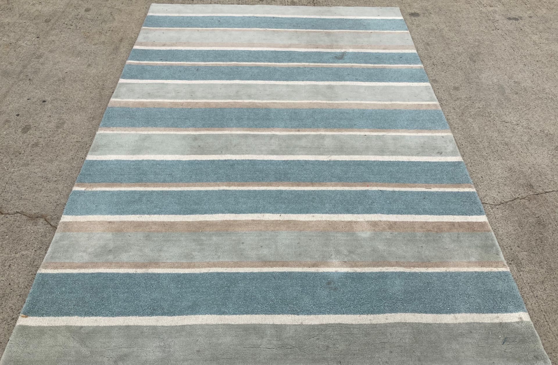 A Laura Ashley 100% wool, ref: K04 HF 801/74 light blue and beige striped rug, - Image 3 of 4