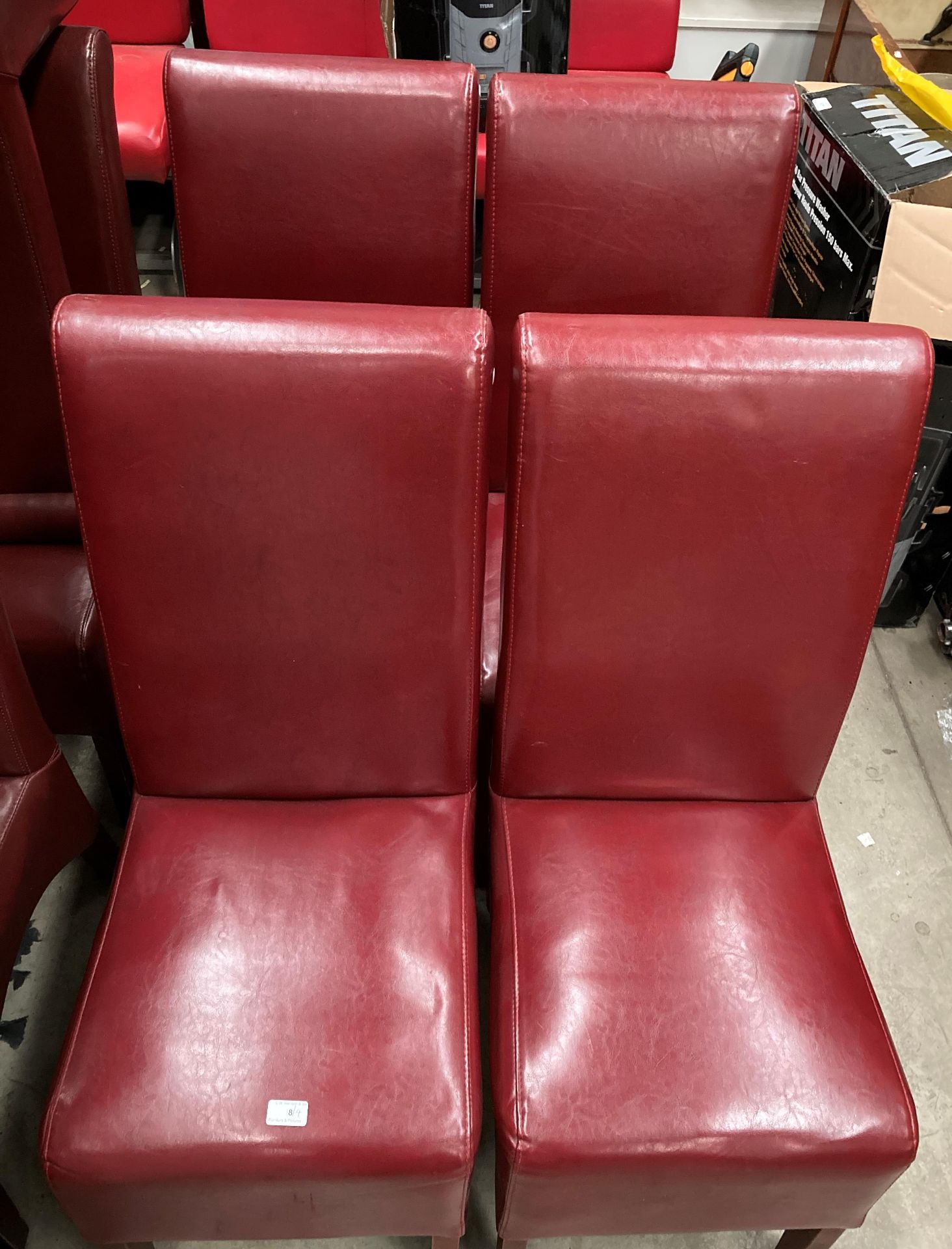 A set of four red leather effect high back dining chairs. - Image 2 of 2