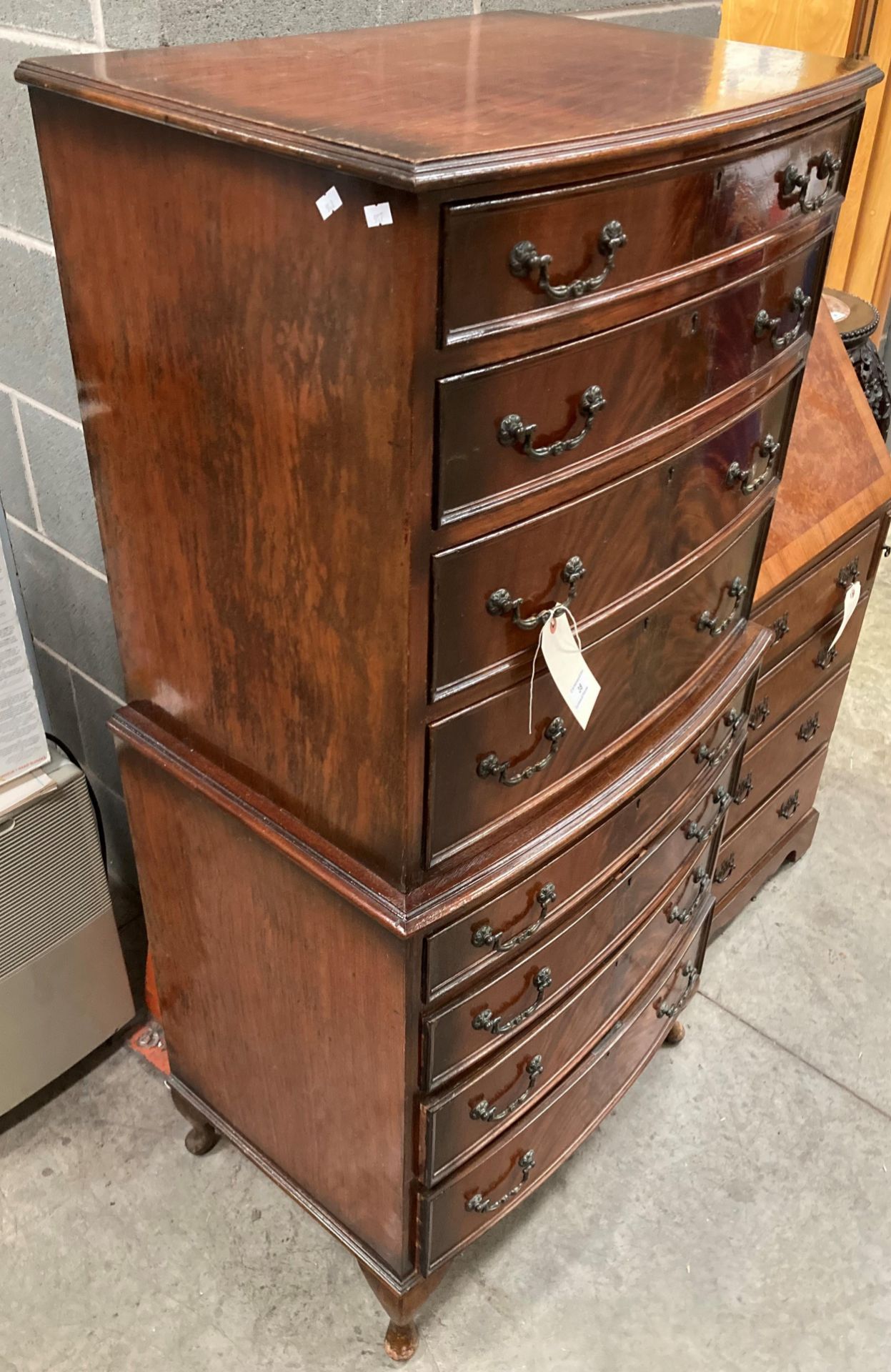 A reproduction walnut bow fronted chest on chest four drawers over four drawers 70cm x 140cm high - Image 2 of 3