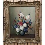 James North ornate framed oil on canvas 'Still life of flowers in a vase' 50cm x 40cm signed to