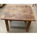 A vintage wood school desk which converts from flat to sloped top 60cm x 58cm x 47cm high.
