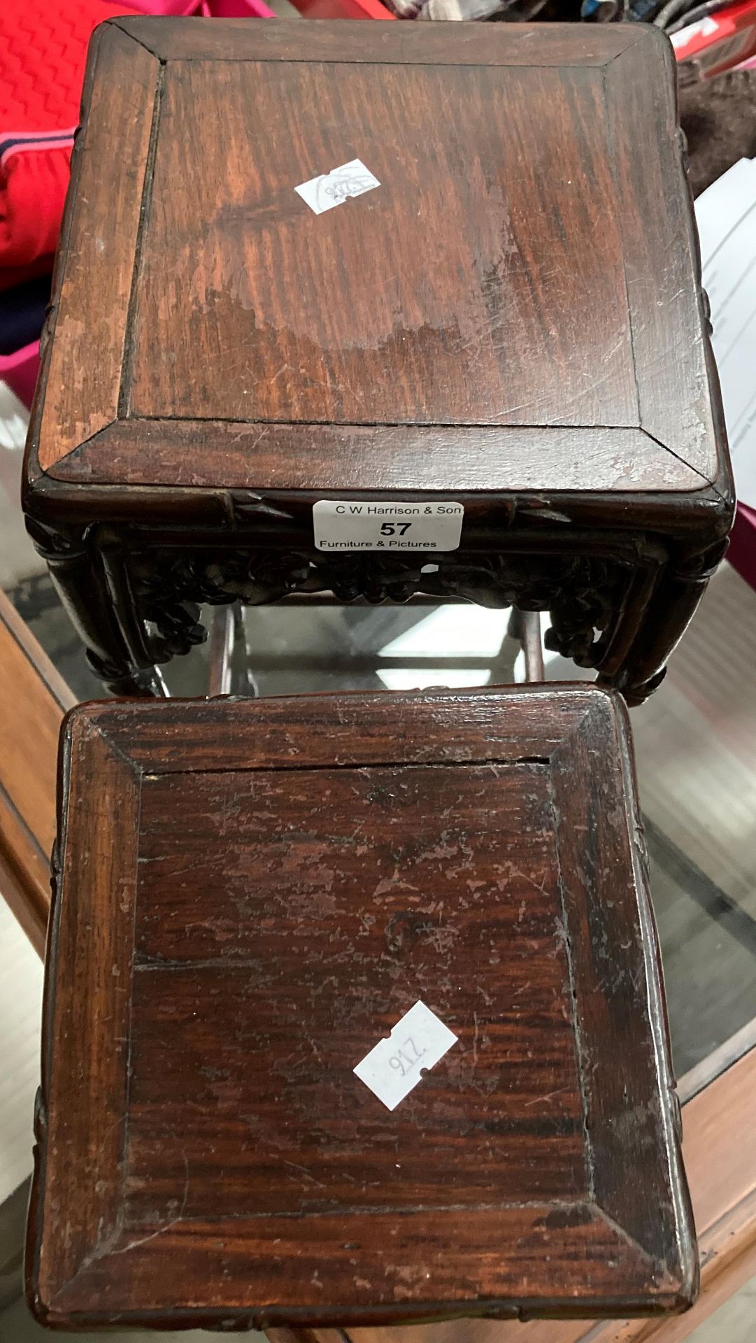 A nest of two small Chinese hardwood tables. - Image 2 of 6