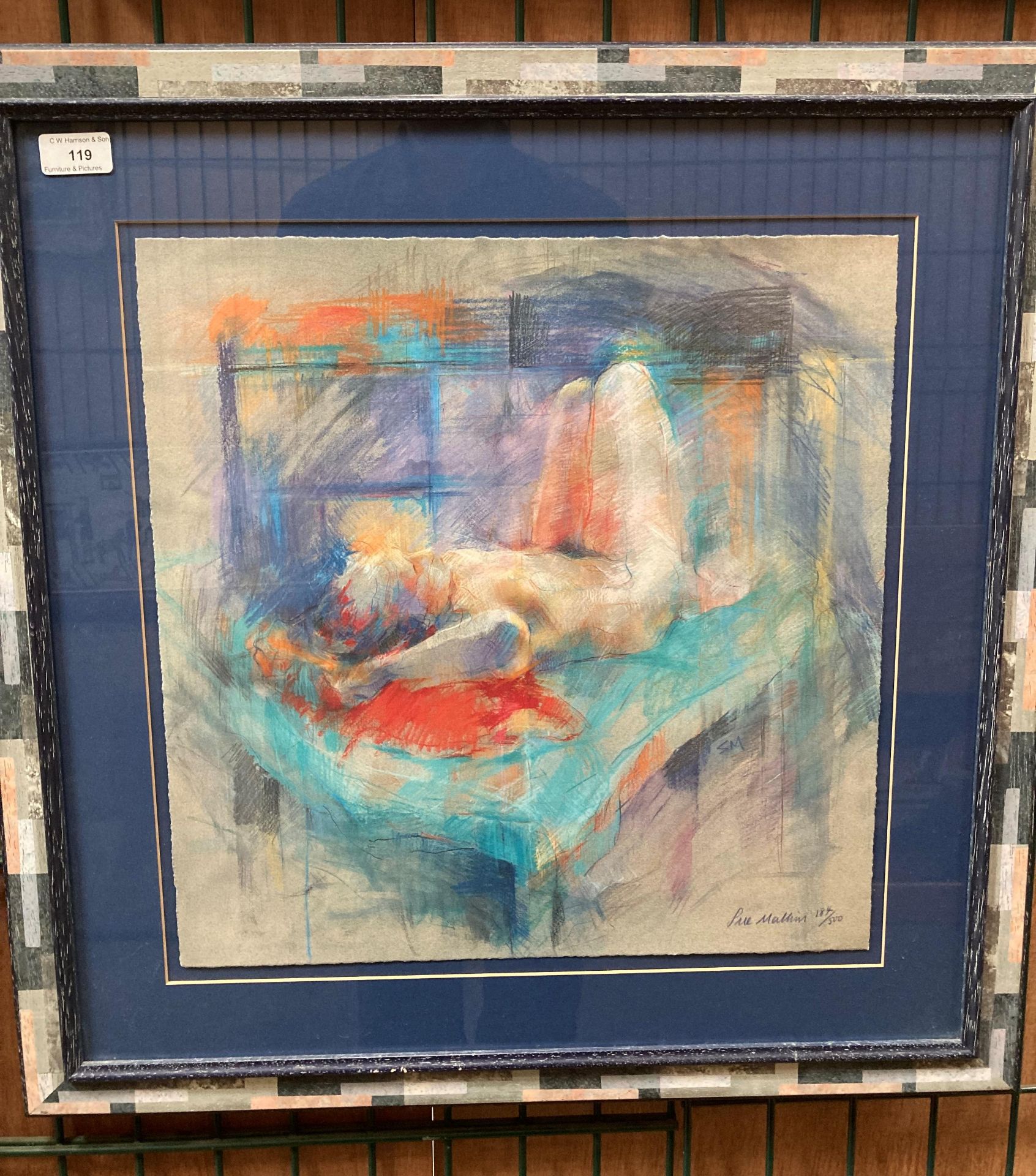 Sue Malkin framed limited edition print 'nude study' 48 x 42cm signed in pencil and no: 184/500