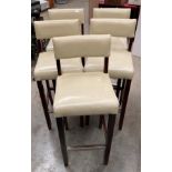 A set of five beige leather effect high bar stools - the upholstery is worn in places on all stools