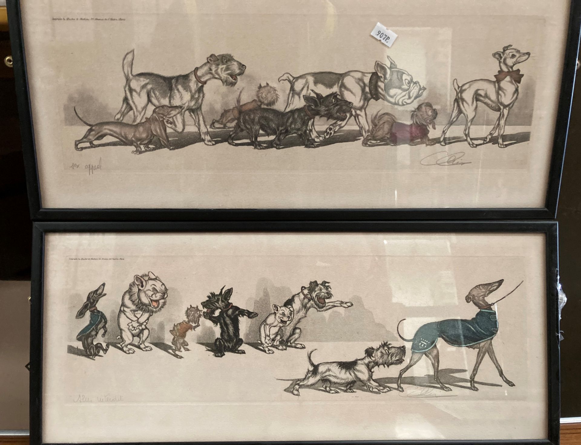 Set of four framed humorous dog prints by a French Artist indistinctly signed each 20cm x 48cm 'Le - Image 2 of 3