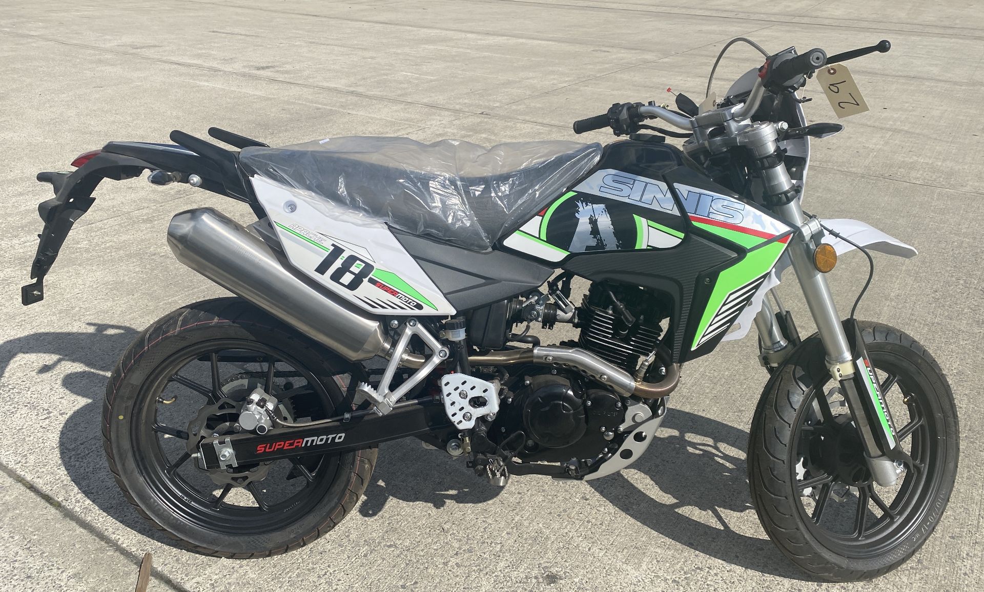 SINNIS APACHE 18 SUPERMOTO MOTORCYCLE - Petrol - Black/White/Green.