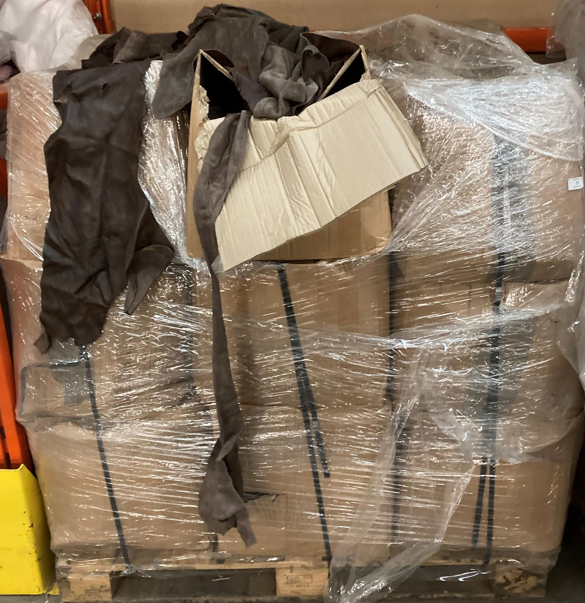 Contents to pallet - 18 x boxes of leather off cuts - each box weighs approximately 12kg