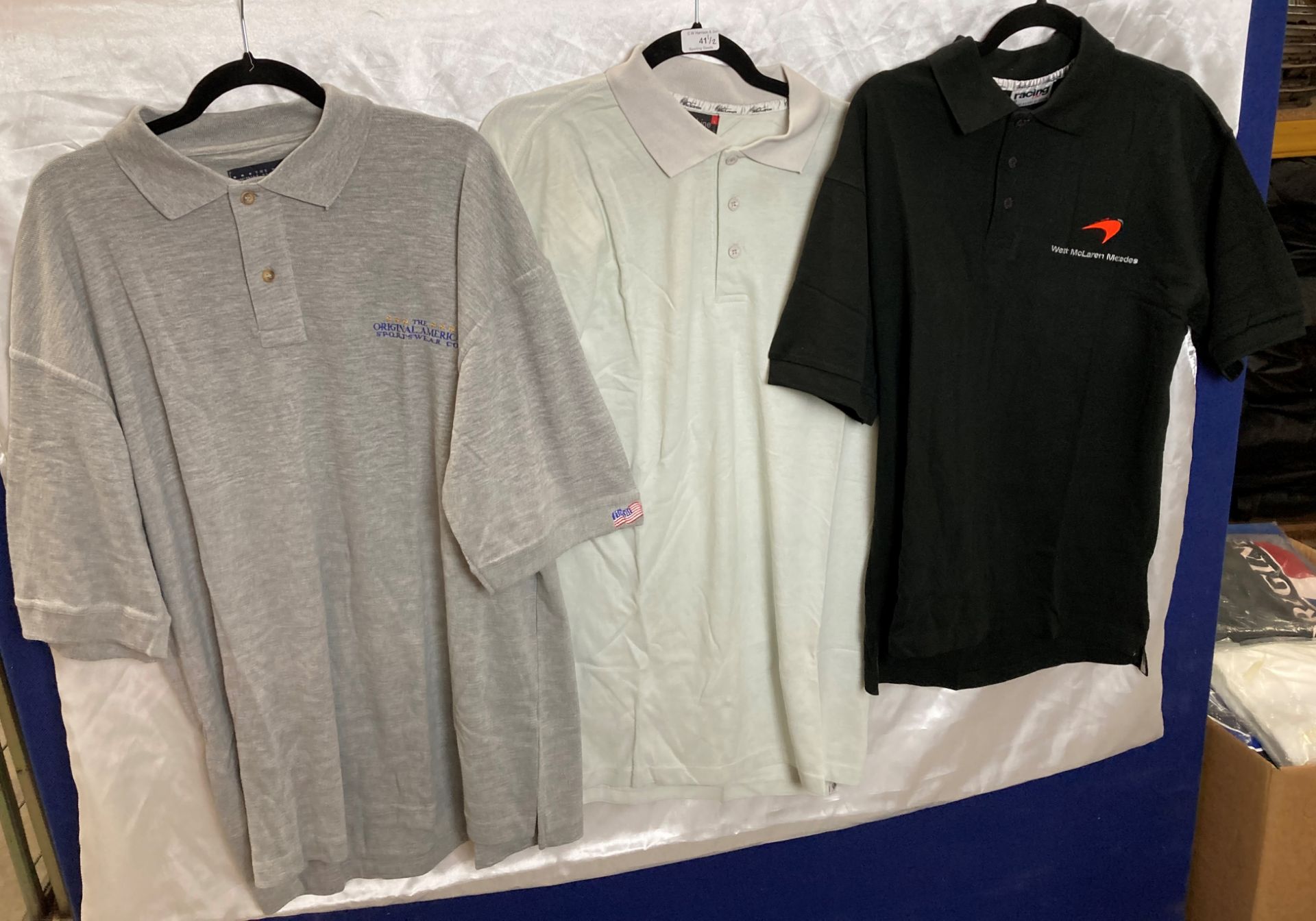 105 x The Original American Sportswear Co and Racing Line polo shirts in assorted colours and sizes