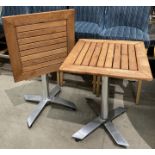 2 x Square Metal Framed Wooden Folding Outdoor tables - 60cm x 60cm