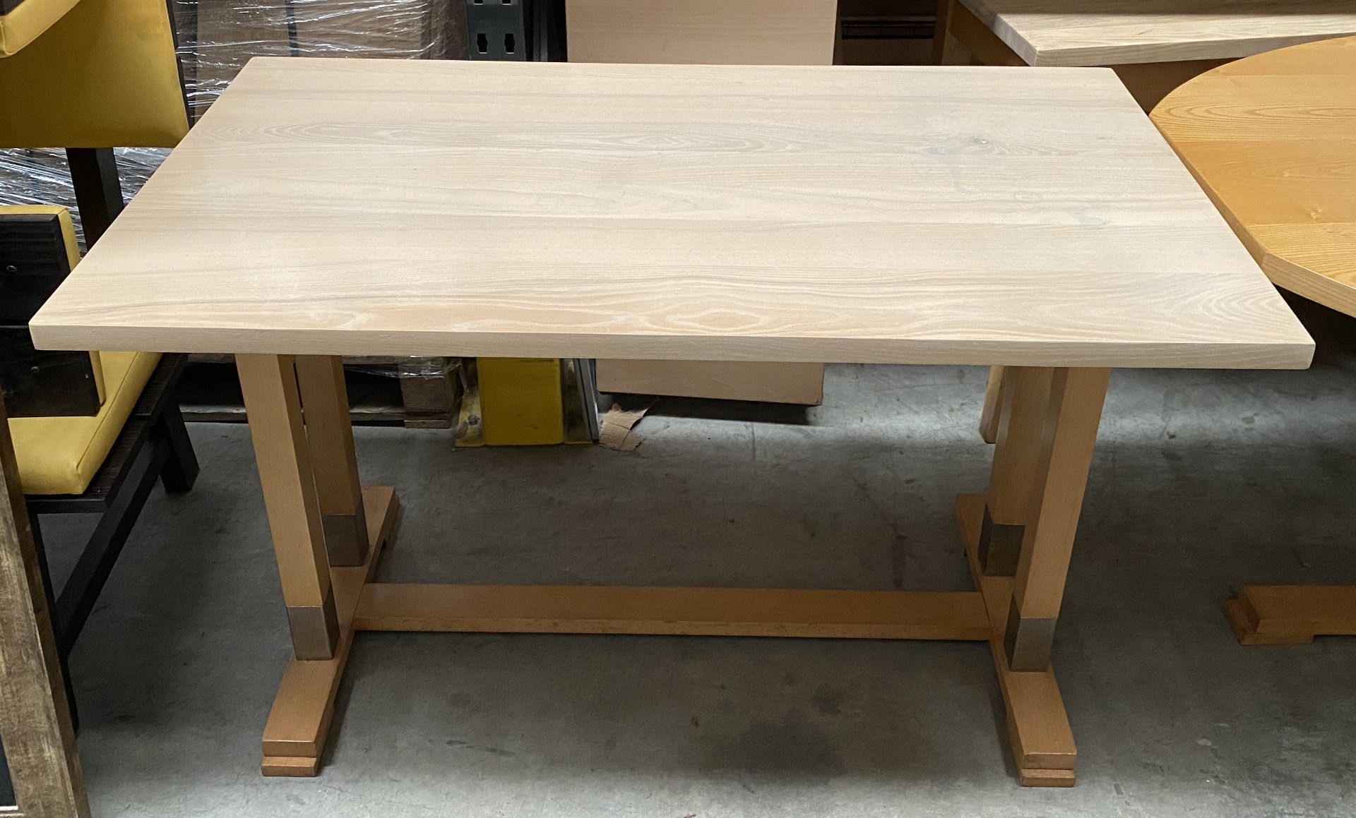 4 x Oak Laminate Rectangular Dining Tables on 4 Leg Base - 70cm x 120cm