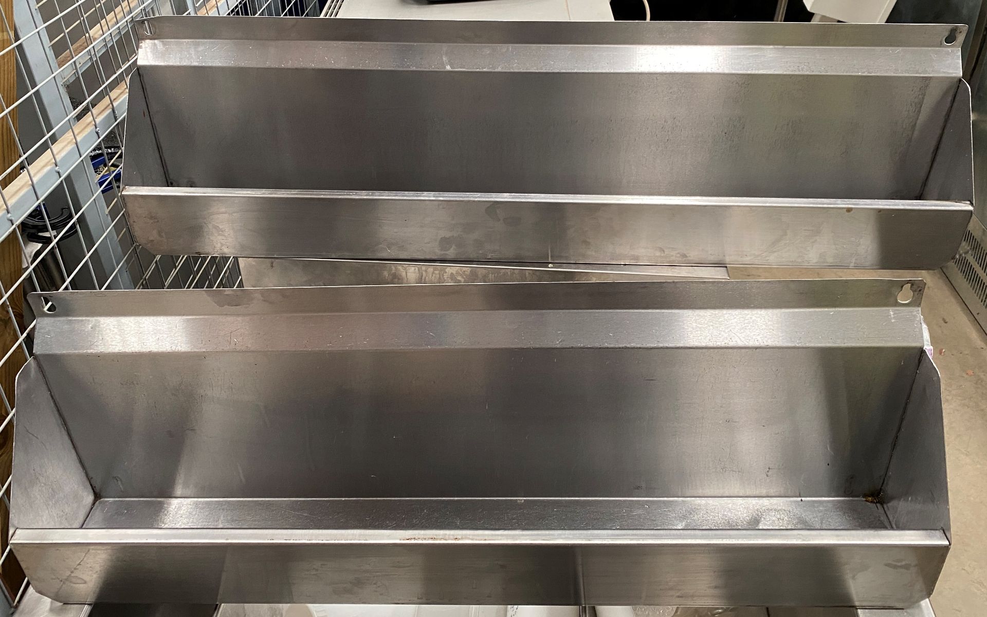 2 x Stainless Steel Wall Mounted Storage Shelves - 81cm and 100cm long respectively - Image 2 of 3