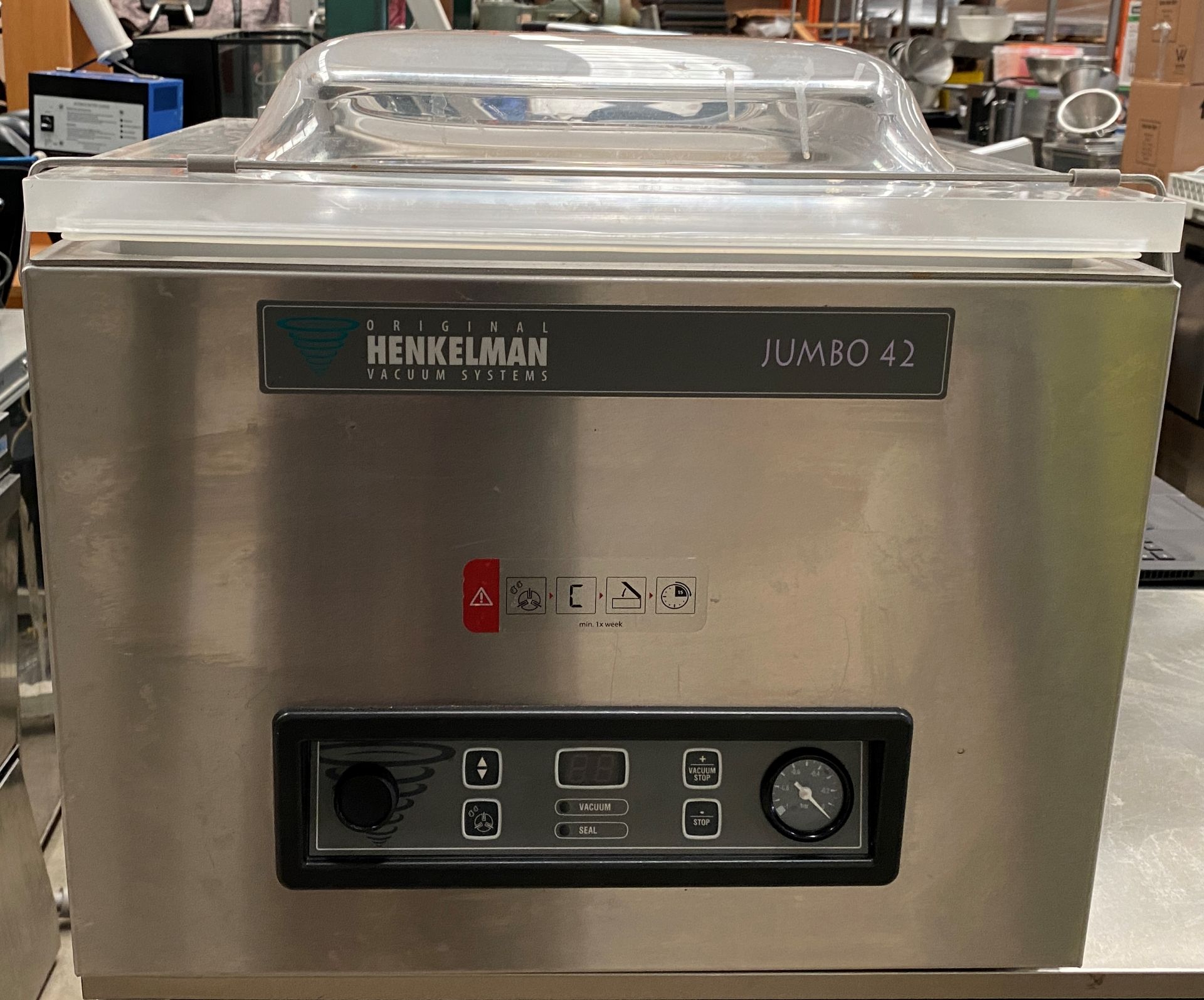 Henkelman Vacuum Systems Jumbo 42 Stainless Steel Vacuum Packing Machine (YOM 2019) and 2 Boxes of