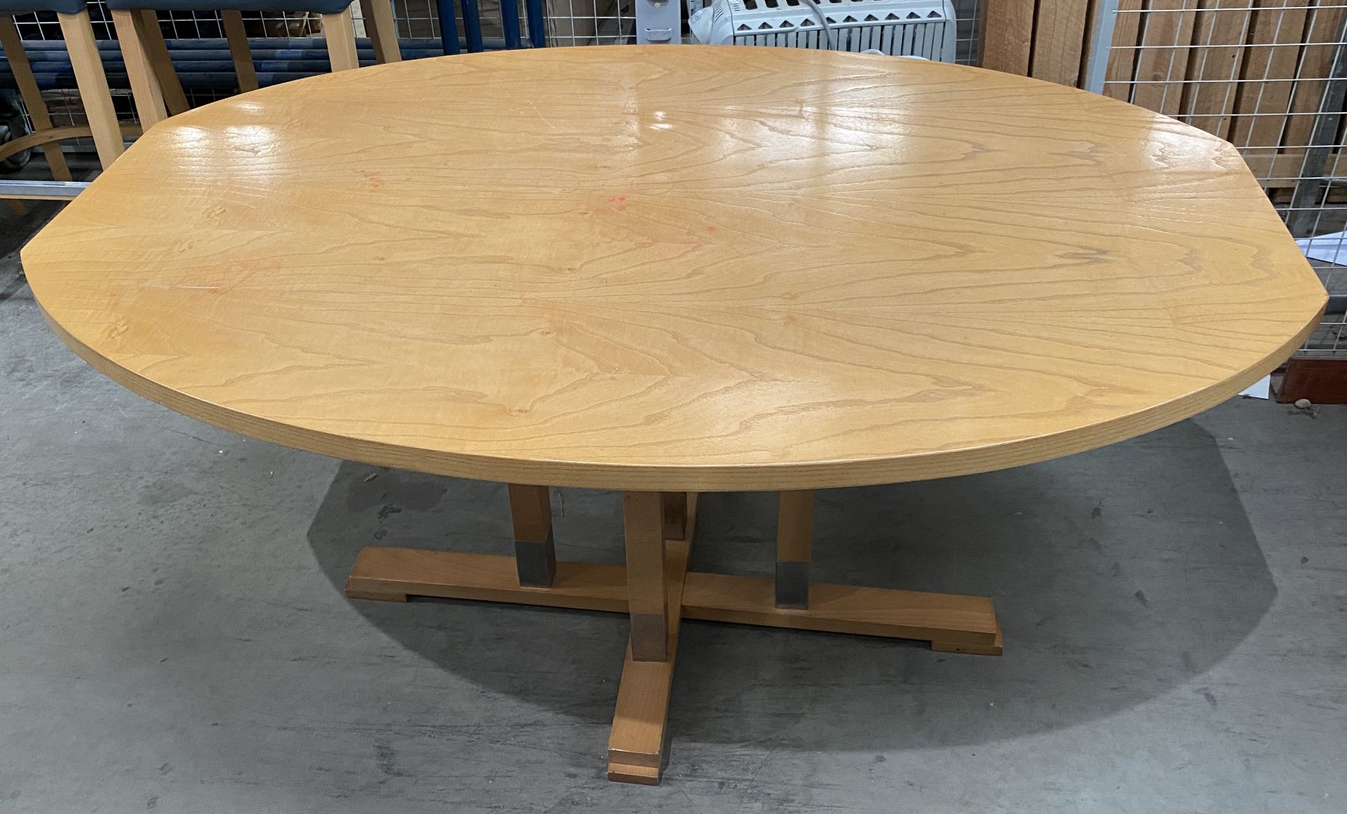 2 x Oval Oak Laminate Square Ended Dining Tables on 4 Leg Base - 100cm x 145cm