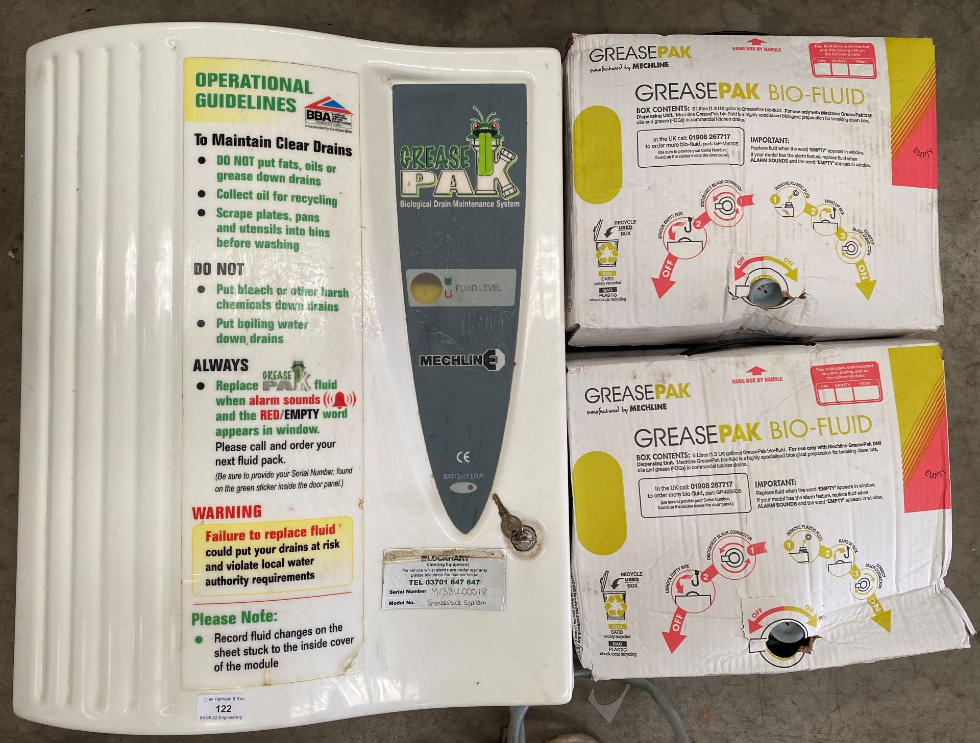 Grease pack wall mounted dispenser and 2 x grease pack bio-fluid refills