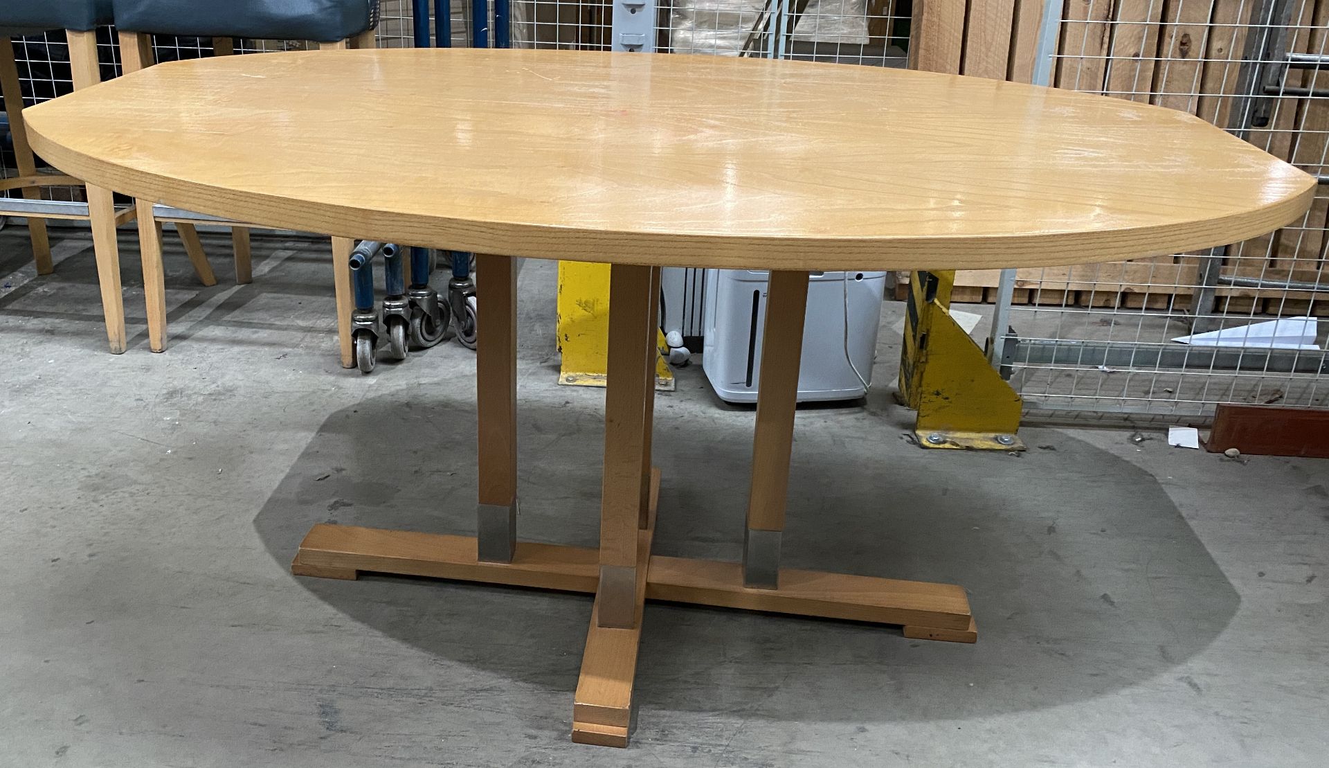 2 x Oval Oak Laminate Square Ended Dining Tables on 4 Leg Base - 100cm x 145cm - Image 2 of 2